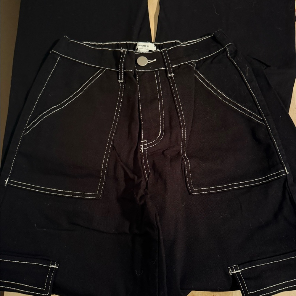 Forever 21 Black Pants with White Stitch Detail